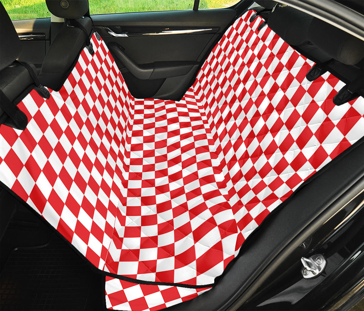 Red And White Checkered Pattern Print Pet Car Back Seat Cover