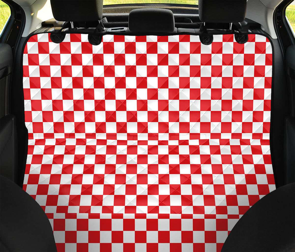 Red And White Checkered Pattern Print Pet Car Back Seat Cover
