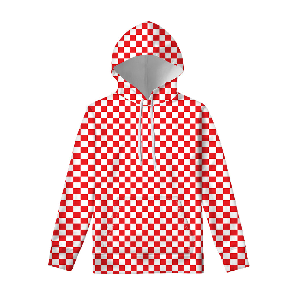 Red And White Checkered Pattern Print Pullover Hoodie