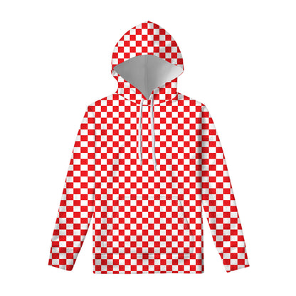 Red And White Checkered Pattern Print Pullover Hoodie