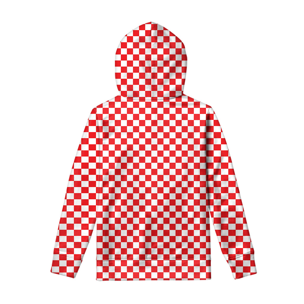 Red And White Checkered Pattern Print Pullover Hoodie