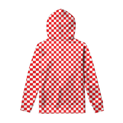 Red And White Checkered Pattern Print Pullover Hoodie