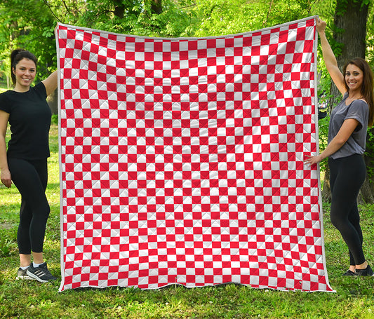 Red And White Checkered Pattern Print Quilt