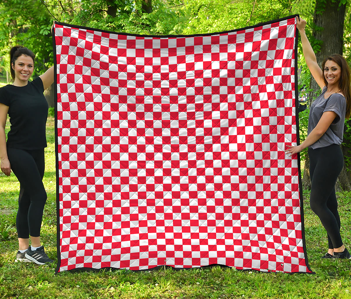 Red And White Checkered Pattern Print Quilt