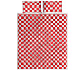 Red And White Checkered Pattern Print Quilt Bed Set