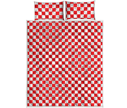 Red And White Checkered Pattern Print Quilt Bed Set