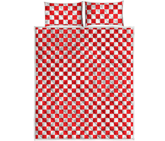 Red And White Checkered Pattern Print Quilt Bed Set