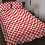 Red And White Checkered Pattern Print Quilt Bed Set