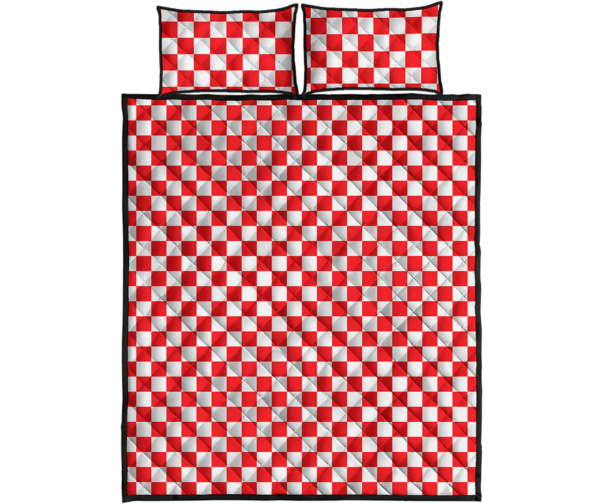 Red And White Checkered Pattern Print Quilt Bed Set