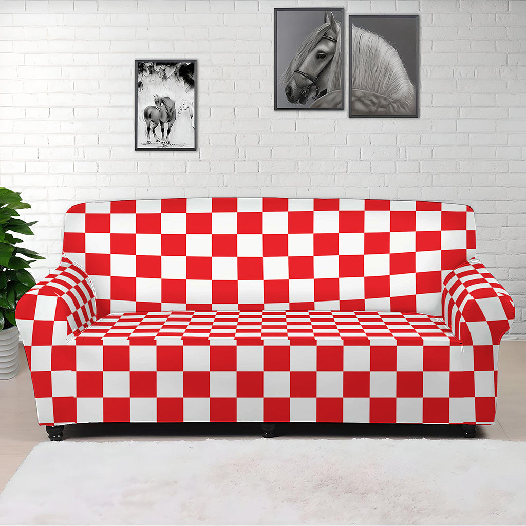 Red And White Checkered Pattern Print Sofa Cover