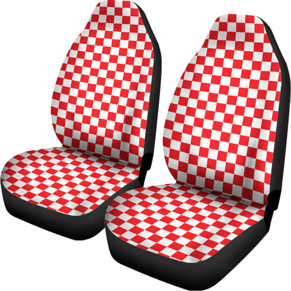 Red And White Checkered Pattern Print Universal Fit Car Seat Covers