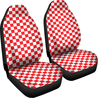 Red And White Checkered Pattern Print Universal Fit Car Seat Covers