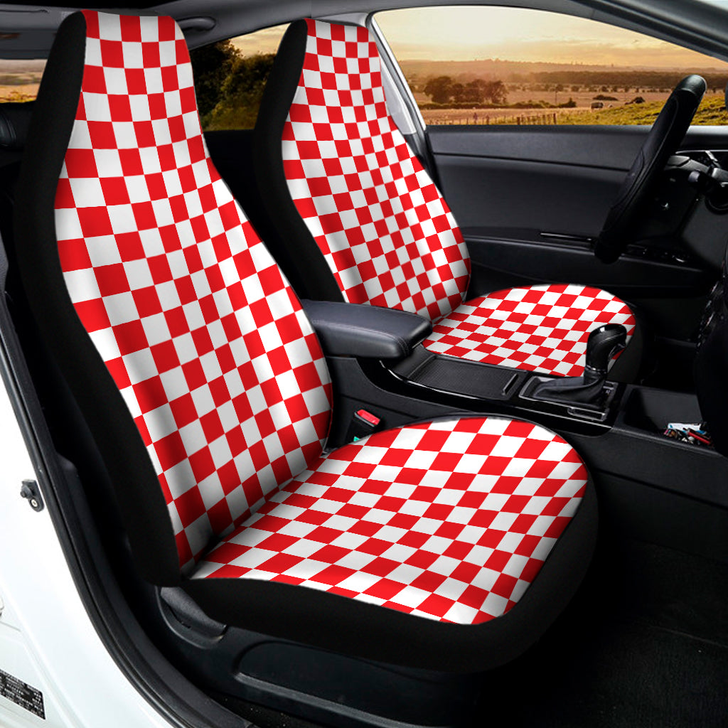 Red And White Checkered Pattern Print Universal Fit Car Seat Covers