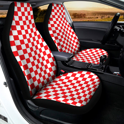 Red And White Checkered Pattern Print Universal Fit Car Seat Covers