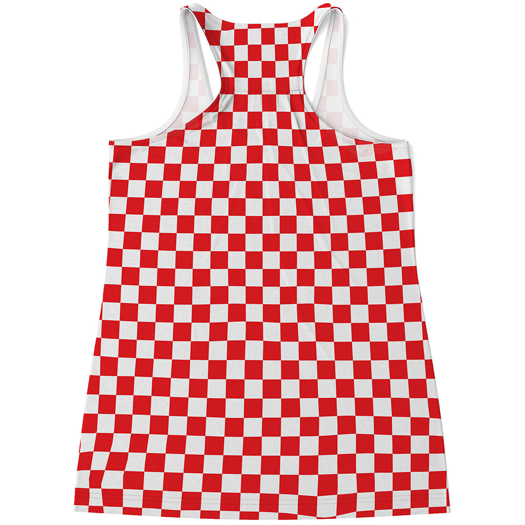 Red And White Checkered Pattern Print Women's Racerback Tank Top