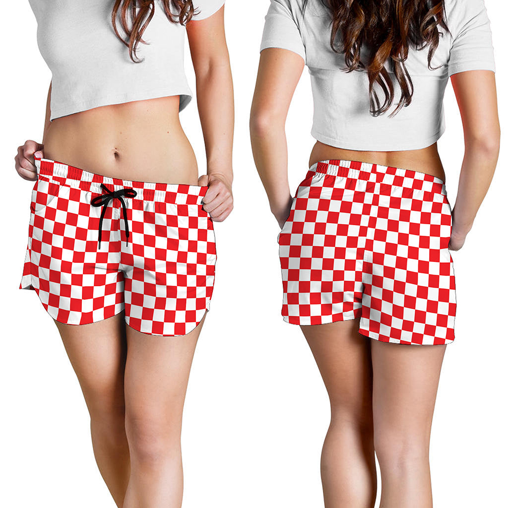 Red And White Checkered Pattern Print Women's Shorts