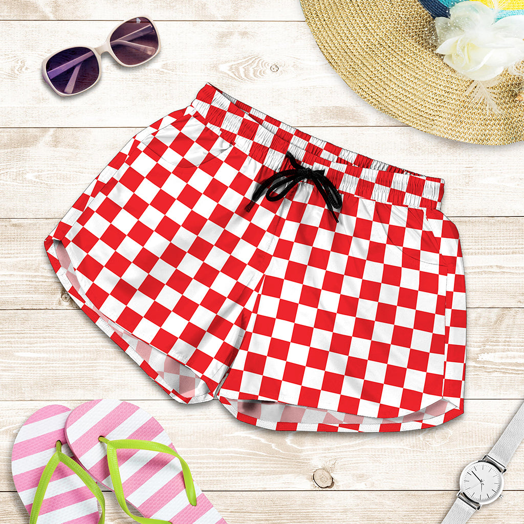Red And White Checkered Pattern Print Women's Shorts
