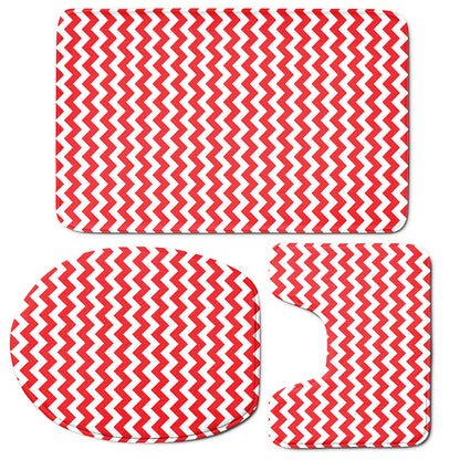Red And White Chevron Pattern Print 3 Piece Bath Mat Set