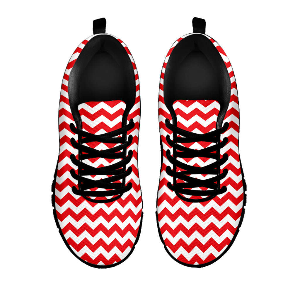 Red And White Chevron Pattern Print Black Sneakers