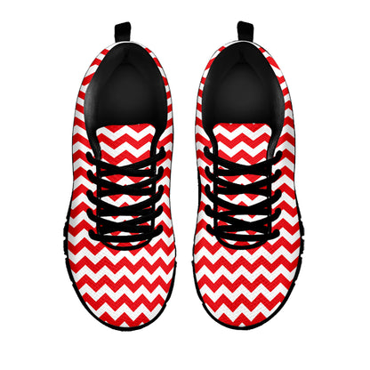 Red And White Chevron Pattern Print Black Sneakers