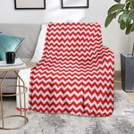 Red And White Chevron Pattern Print Blanket