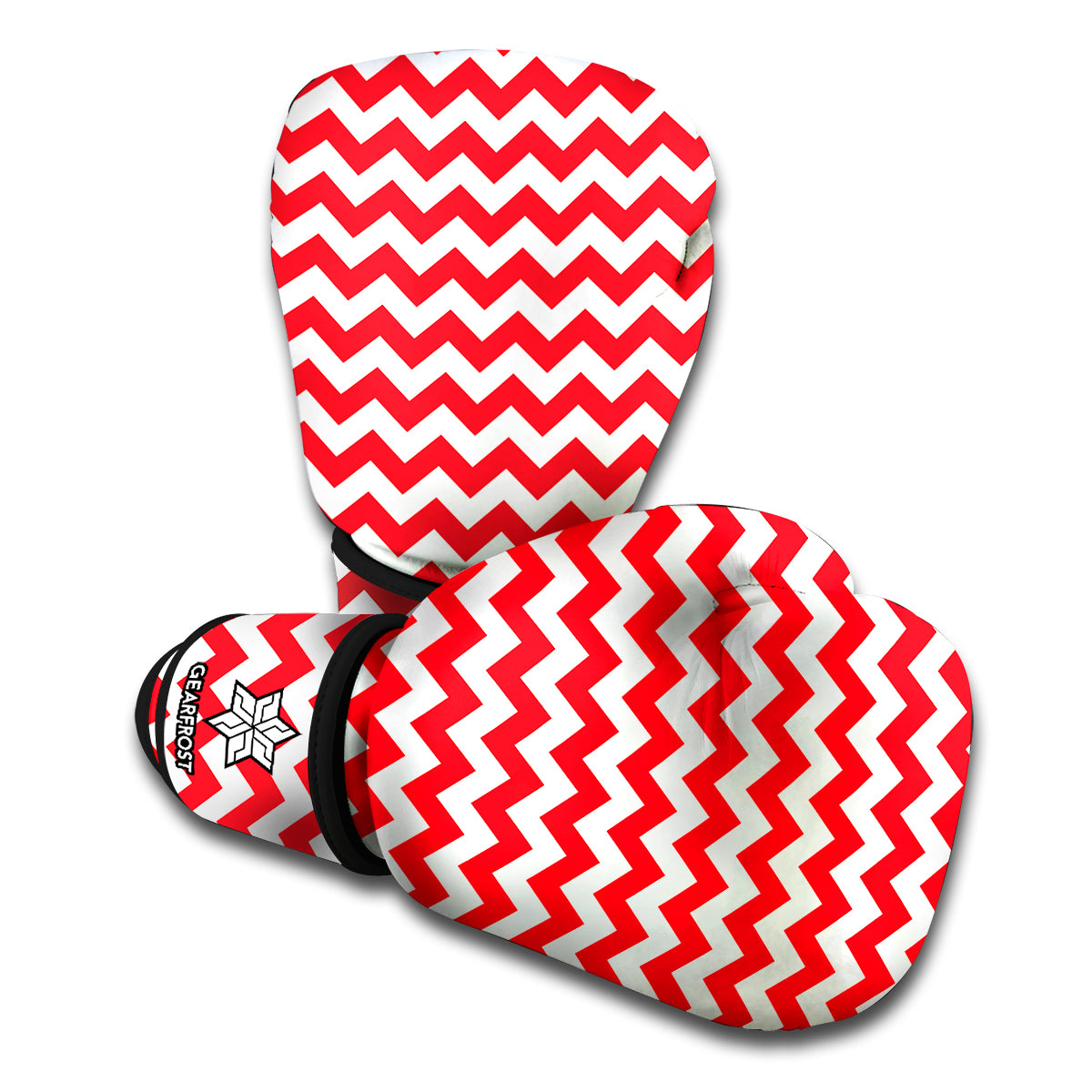 Red And White Chevron Pattern Print Boxing Gloves