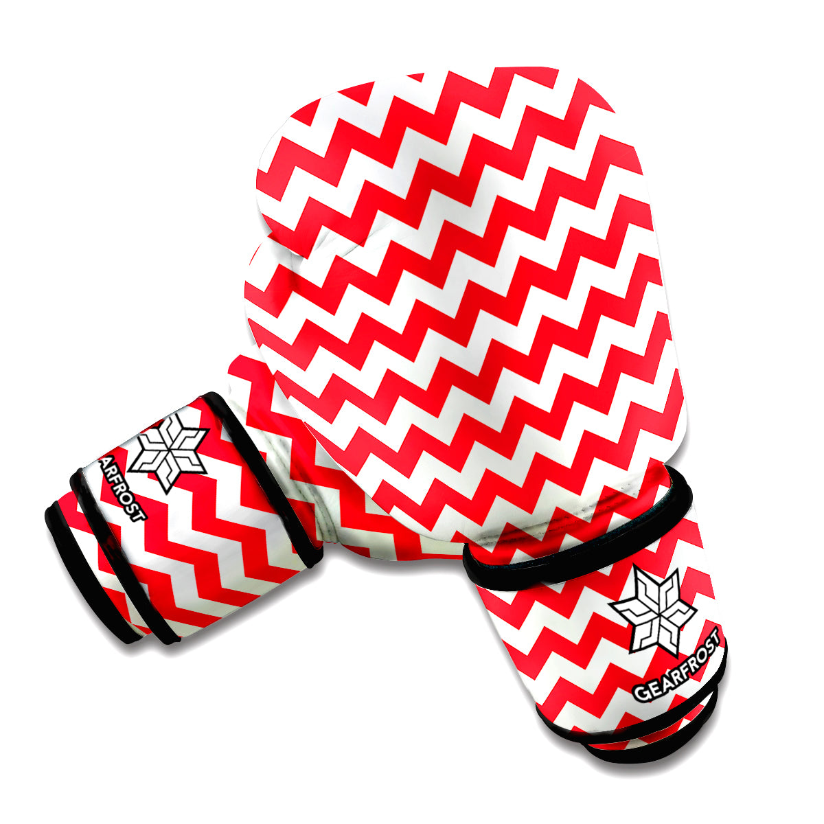 Red And White Chevron Pattern Print Boxing Gloves