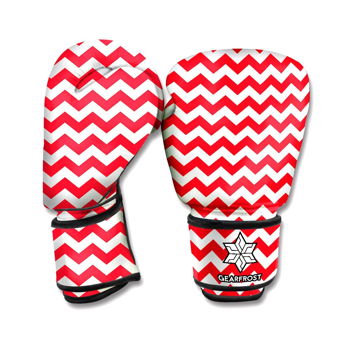 Red And White Chevron Pattern Print Boxing Gloves