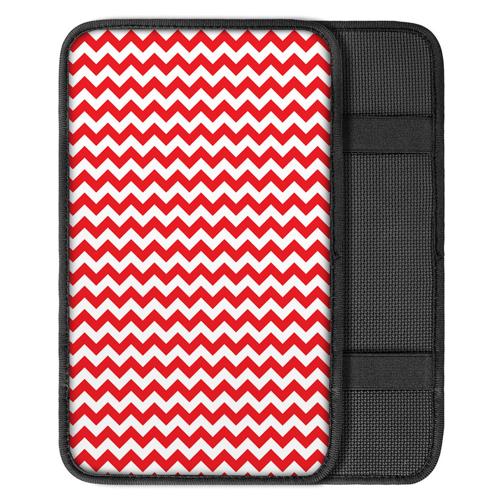 Red And White Chevron Pattern Print Car Center Console Cover