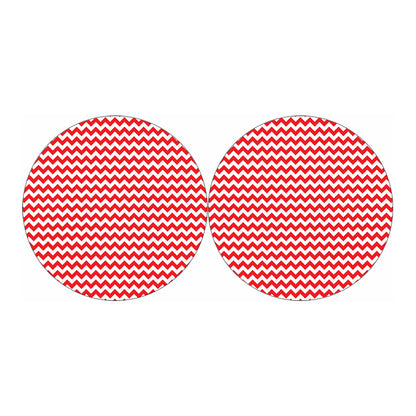 Red And White Chevron Pattern Print Car Coasters
