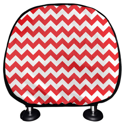 Red And White Chevron Pattern Print Car Headrest Covers