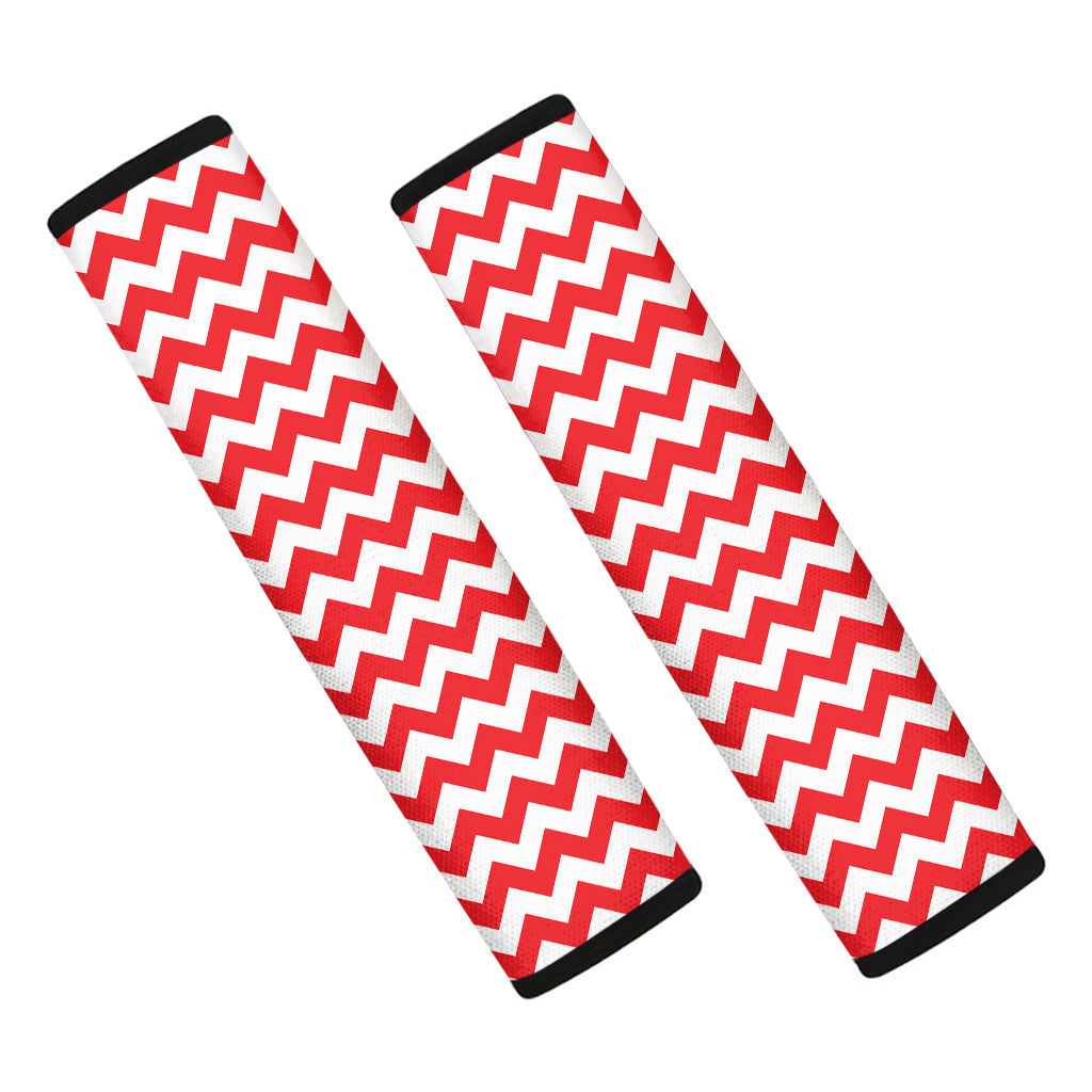 Red And White Chevron Pattern Print Car Seat Belt Covers