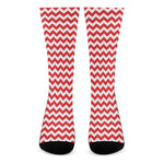 Red And White Chevron Pattern Print Crew Socks