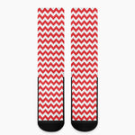 Red And White Chevron Pattern Print Crew Socks