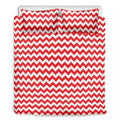 Red And White Chevron Pattern Print Duvet Cover Bedding Set