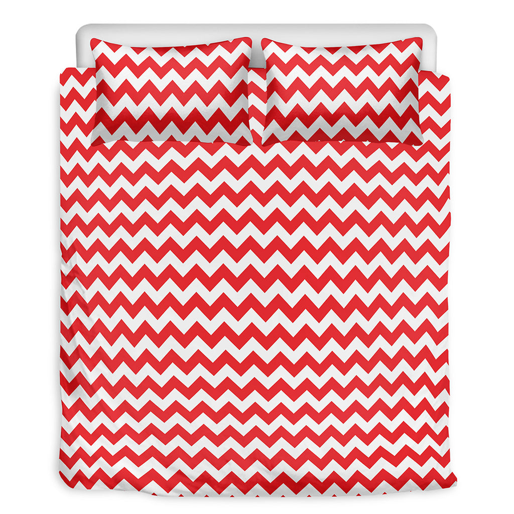 Red And White Chevron Pattern Print Duvet Cover Bedding Set