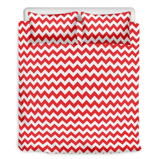 Red And White Chevron Pattern Print Duvet Cover Bedding Set