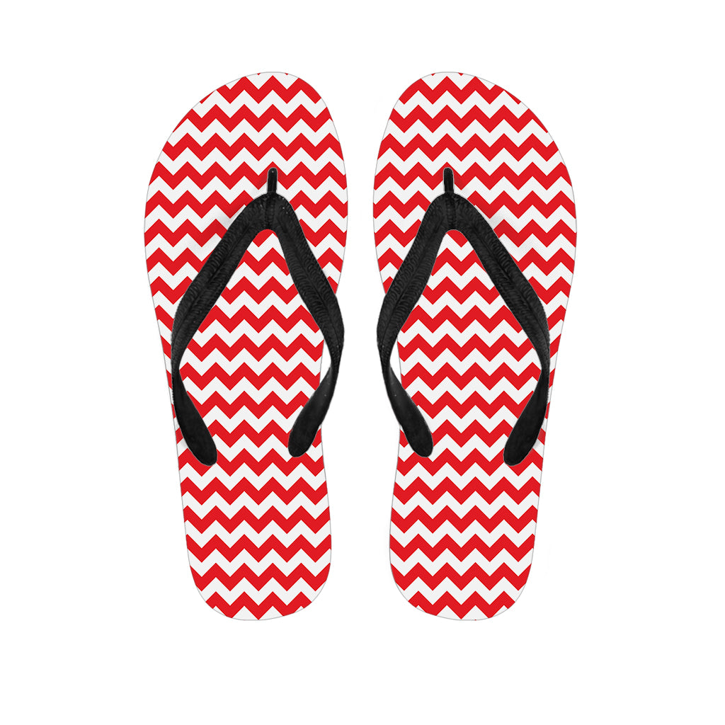 Red And White Chevron Pattern Print Flip Flops