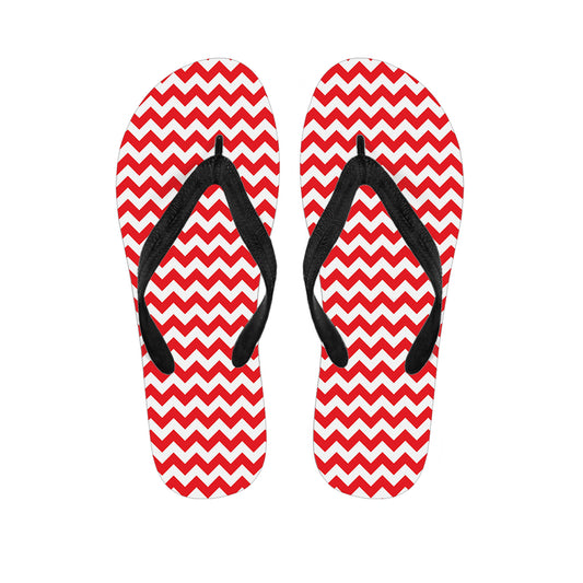 Red And White Chevron Pattern Print Flip Flops