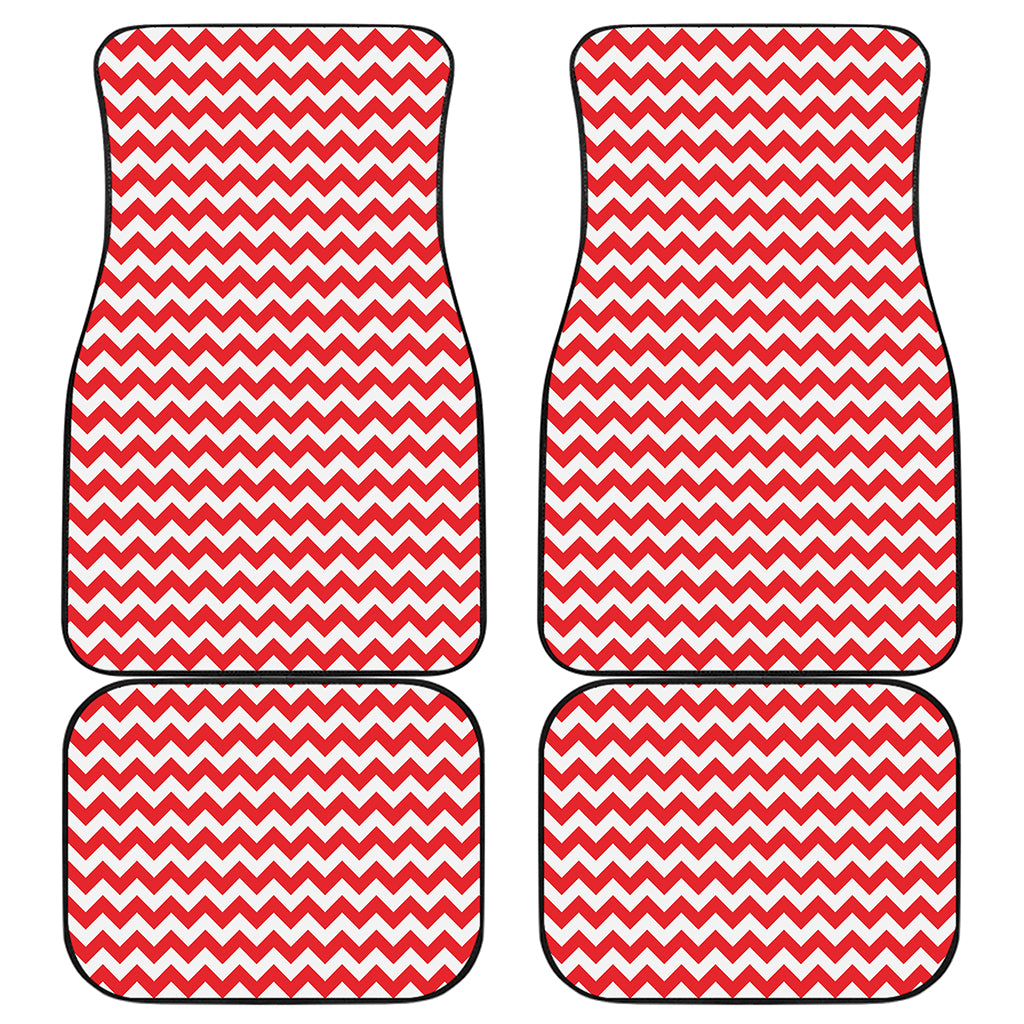 Red And White Chevron Pattern Print Front and Back Car Floor Mats