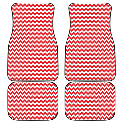Red And White Chevron Pattern Print Front and Back Car Floor Mats