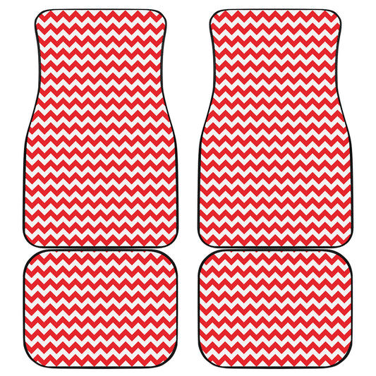 Red And White Chevron Pattern Print Front and Back Car Floor Mats