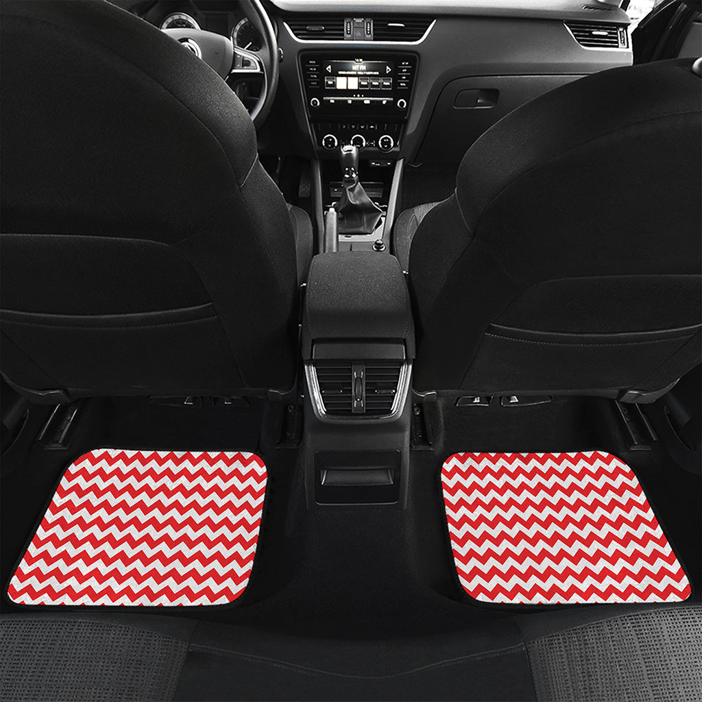 Red And White Chevron Pattern Print Front and Back Car Floor Mats