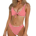 Red And White Chevron Pattern Print Front Bow Tie Bikini