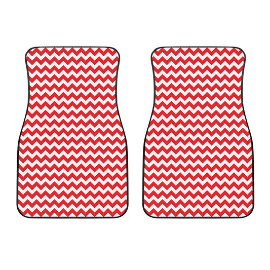 Red And White Chevron Pattern Print Front Car Floor Mats