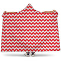 Red And White Chevron Pattern Print Hooded Blanket