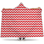 Red And White Chevron Pattern Print Hooded Blanket