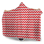 Red And White Chevron Pattern Print Hooded Blanket