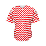 Red And White Chevron Pattern Print Men's Baseball Jersey
