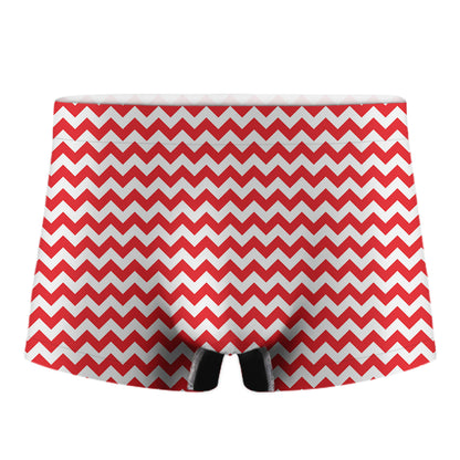 Red And White Chevron Pattern Print Men's Boxer Briefs